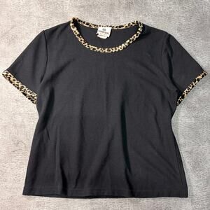 Vintage Black Ribbed Cheetah Hem Tee